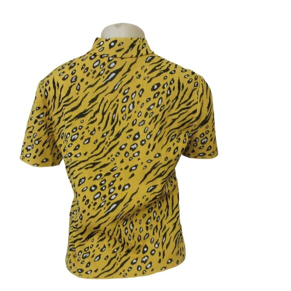St John Yellow Black Leopard Print High Collar Blouse w Side Zipper in Sz Petite - Picture 3 of 5